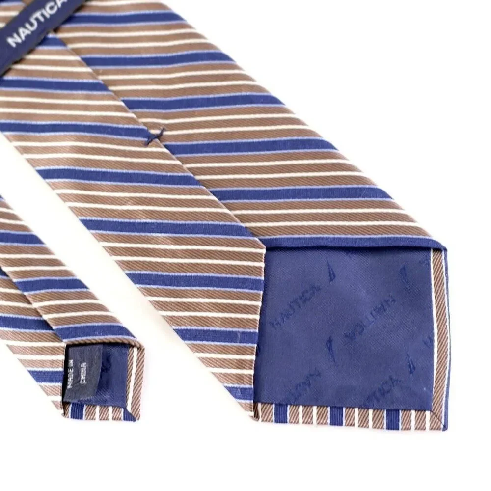 Nautica‎ Brown Blue Striped Woven Silk Tie